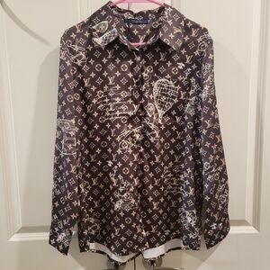 Designer Black and Brown Monogram Patterned Shirt